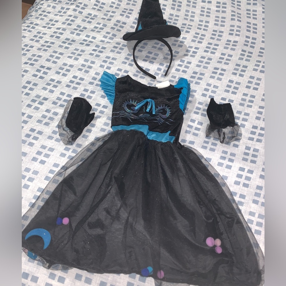 Kids Witch Costume with Hat and Gloves - Black and Blue